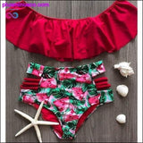 Plus Minus Co Floral Ruffled Hem Bikini Set Flora V-Neck High-Waisted Two, view 6