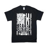 Plus Minus Co Flying Duck, American Flag T-Shirts, Duck Hunting Flying Waterfowl Hunter American Flag Camo T-Shirt, view 2
