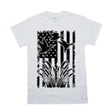 Plus Minus Co Flying Duck, American Flag T-Shirts, Duck Hunting Flying Waterfowl Hunter American Flag Camo T-Shirt, view 3