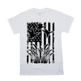Plus Minus Co Flying Duck, American Flag T-Shirts, Duck Hunting Flying Waterfowl Hunter American Flag Camo T-Shirt, view 3