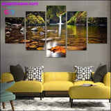 Plus Minus Co Framed 5 Pcs Landscape Painting: The Wall Waterfall Nature, view 3