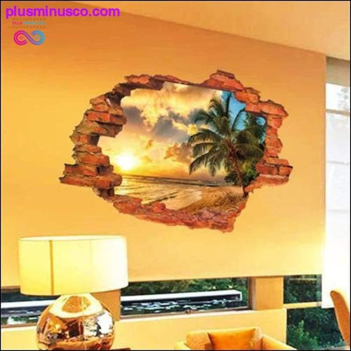 Plus Minus Co Free shipping:3D Broken Wall Sunset Scenery Seascape Island