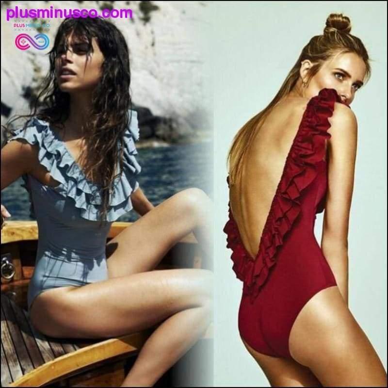 Plus Minus Co Frill One Piece Summer Black Swimsuit Deep Backless Beach