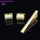 Plus Minus Co Frosted Gold Silver Toned Tie Clips & Cufflinks for Men, view 5