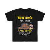 Plus Minus Co Funny Physics Joke Sloth Unisex Shirt, Funny Newton Physics Joke First Law Sleep Gag Gift, Science Pun Joke Sleeping Sloth Shirt, view 3