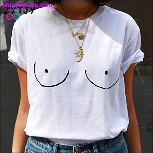 Plus Minus Co Funny TITTIES BOOBS BOOBIES Print New Women Tshirt Cotton