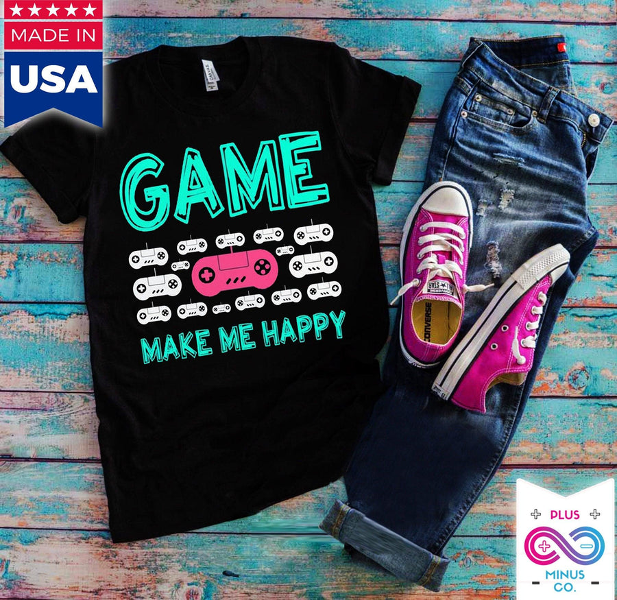 Plus Minus Co Game Make Me Happy T-Shirts, video gamer, game console,Funny Gamer Shirt || Gaming Tee Gamer Boyfriend