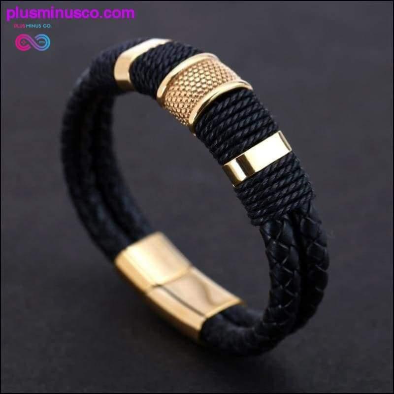 Plus Minus Co Genuine Leather Bracelet Men Homme Multi-layer