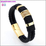 Plus Minus Co Genuine Leather Bracelet Men Homme Multi-layer, view 5