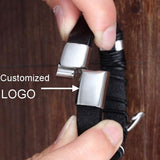 Plus Minus Co Genuine Leather Bracelet Stainless Steel Magnetic Clasp Men, view 2