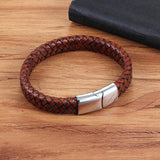 Plus Minus Co Genuine Leather Bracelet Stainless Steel Magnetic Clasp Men, view 4