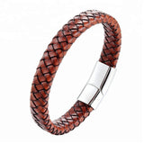 Plus Minus Co Genuine Leather Bracelet Stainless Steel Magnetic Clasp Men, view 5