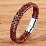 Plus Minus Co Genuine Leather Bracelet Stainless Steel Magnetic Clasp Men, view 6