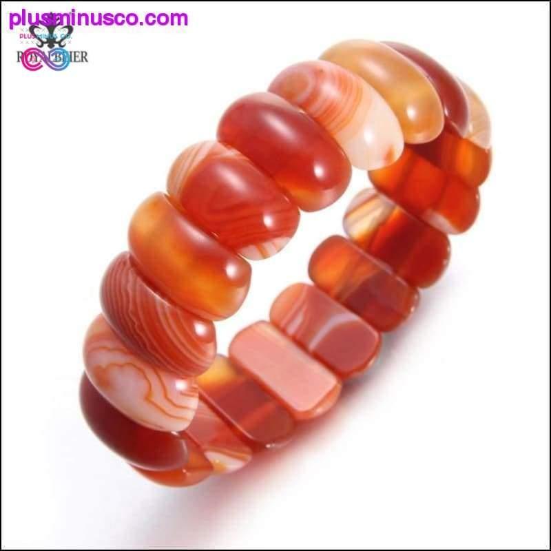 Plus Minus Co Genuine Natural Brown Agate Elastic Stone Carnelian Bangle