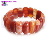 Plus Minus Co Genuine Natural Brown Agate Elastic Stone Carnelian Bangle, view 5