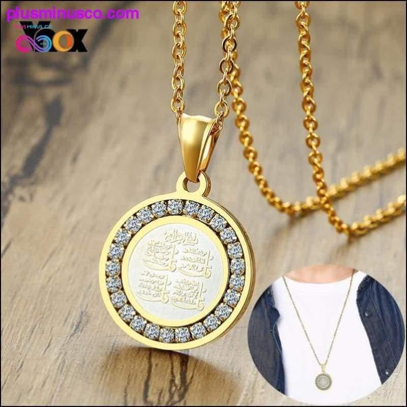 Plus Minus Co Gold-color CZ Stone Round Religious Necklace