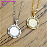 Plus Minus Co Gold-color CZ Stone Round Religious Necklace, view 5