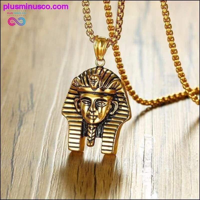 Plus Minus Co Gold Color Egyptian Pharaoh Pendant Necklace for Men