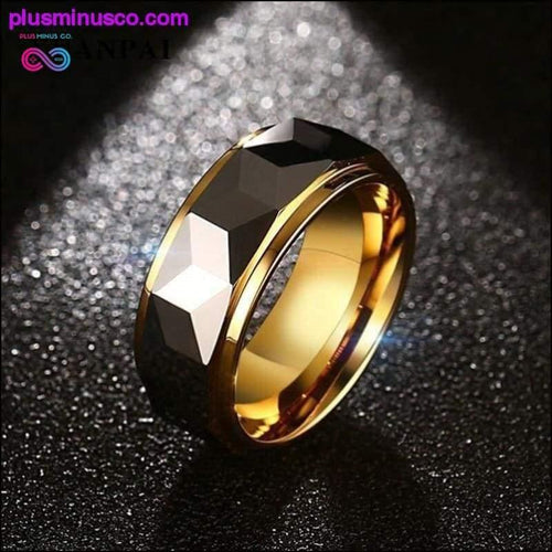 Plus Minus Co Gold Color Tungsten Ring For Men Jewelry 8MM Black Carbide