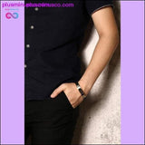 Plus Minus Co Gold Tone Cross Cuff Bracelet for Men Black Rubber Bracelets, view 2