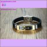 Plus Minus Co Gold Tone Cross Cuff Bracelet for Men Black Rubber Bracelets, view 4