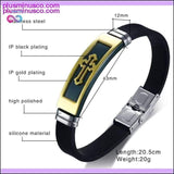 Plus Minus Co Gold Tone Cross Cuff Bracelet for Men Black Rubber Bracelets, view 5