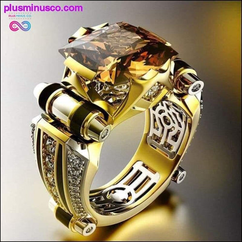 Plus Minus Co Gold with Black Stone Steampunk Vintage Men Ring