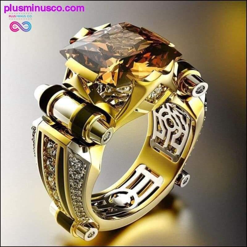 Plus Minus Co Gold with Black Stone Steampunk Vintage Men Ring