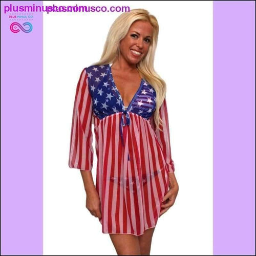Plus Minus Co Gorgeous USA Flag Long Sleeve Cover-up Beach Dress Stars and