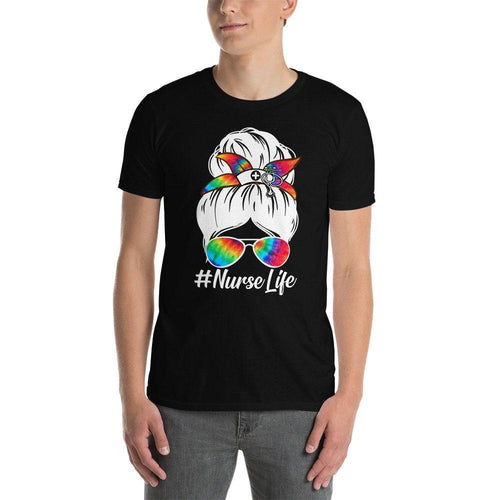 Plus Minus Co Grab This "Nurse Life Funny Messy Bun Hair colorful Glasses t-shirt