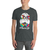 Plus Minus Co Grab This "Nurse Life Funny Messy Bun Hair colorful Glasses t-shirt, view 3
