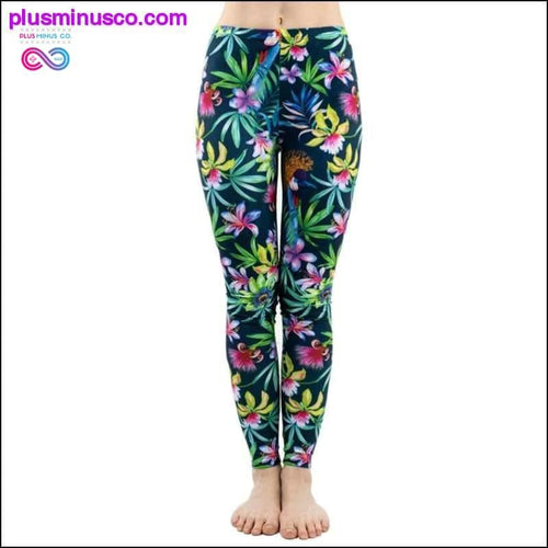 Plus Minus Co Green Floral Leaf Flower Pattern Leggings Sexy Elasticity