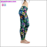 Plus Minus Co Green Floral Leaf Flower Pattern Leggings Sexy Elasticity, view 2