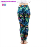 Plus Minus Co Green Floral Leaf Flower Pattern Leggings Sexy Elasticity, view 3