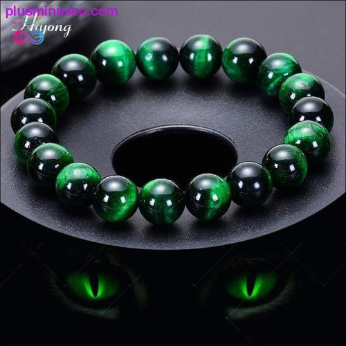 Plus Minus Co Green Tiger Eye Bracelet Natural Stone Energy Healing Beads