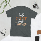 Plus Minus Co half coffee half teacher Unisex Tee, view 3