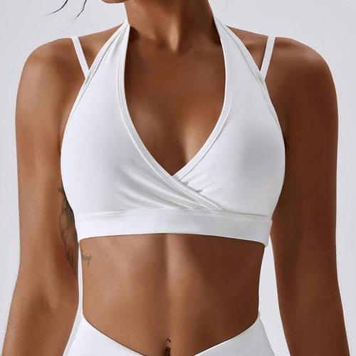 Plus Minus Co Halter Gather Shockproof Quick-Dry Nude Feel with Chest Pad Yoga