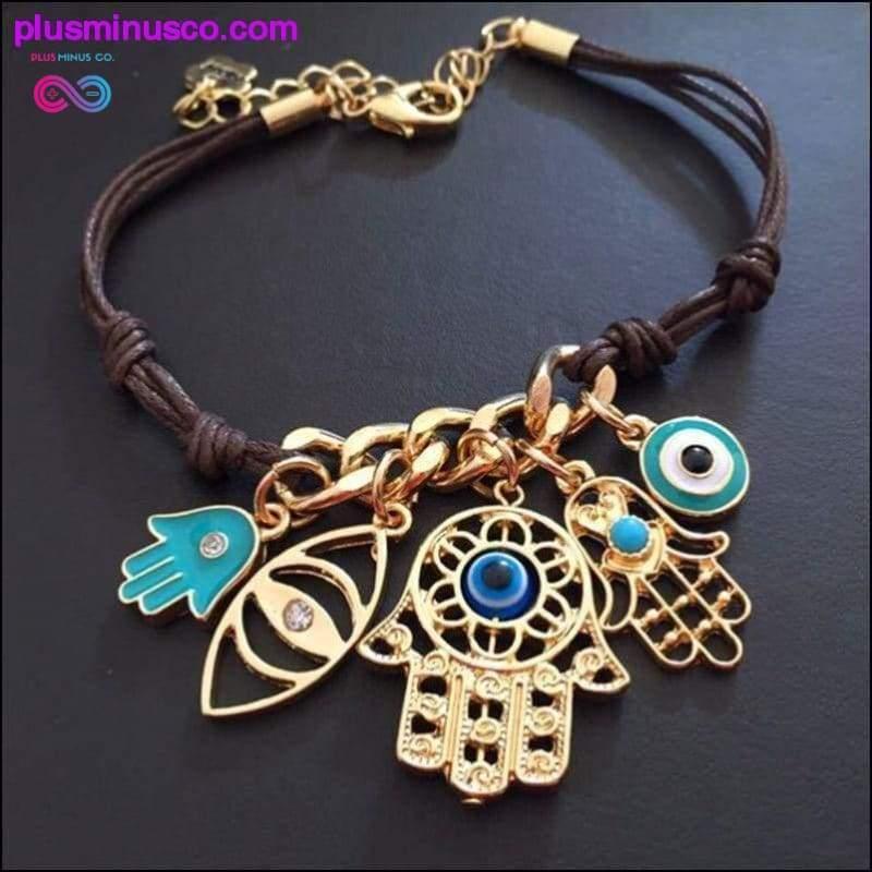 Plus Minus Co Hand of Fatima Hamsa Bracelet with Evil Eye Protection