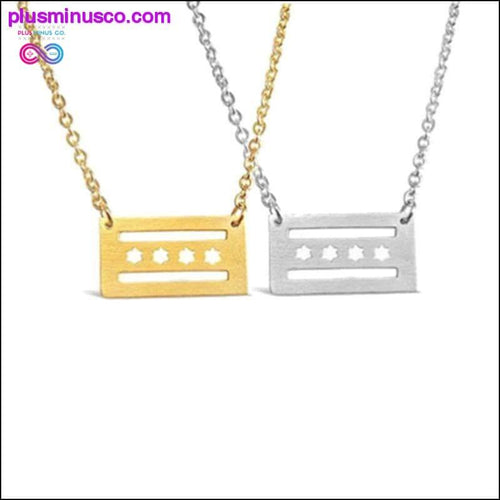 Plus Minus Co Handmade Brushed Metal Chicago Flag Necklace - Chicago State