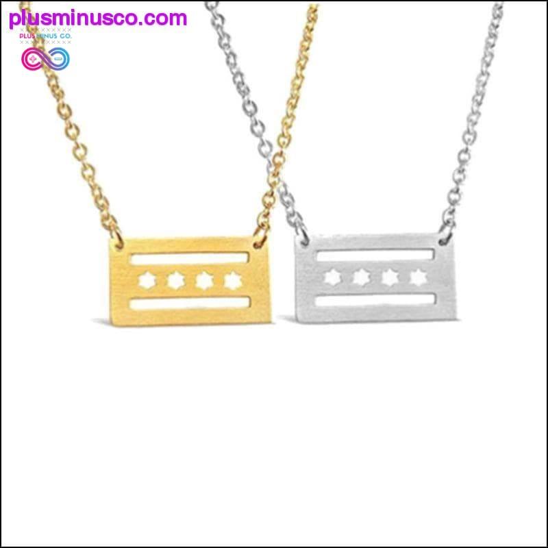 Plus Minus Co Handmade Brushed Metal Chicago Flag Necklace - Chicago State