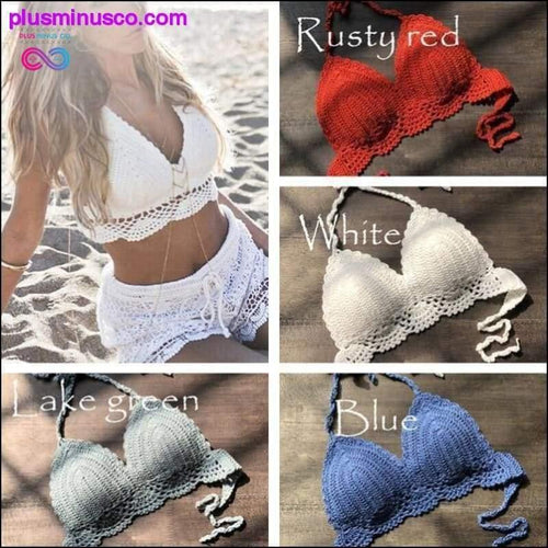 Plus Minus Co Handmade Crochet Women Bikini Top Boho Beach Bralette Solid