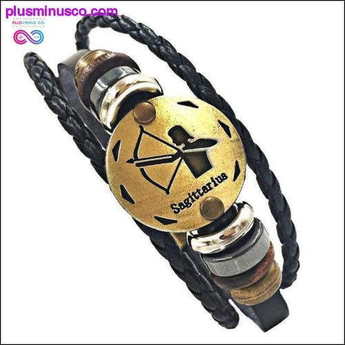 Plus Minus Co Handmade Leather Gold Coin Zodiac Bracelet