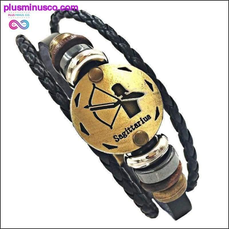 Plus Minus Co Handmade Leather Gold Coin Zodiac Bracelet