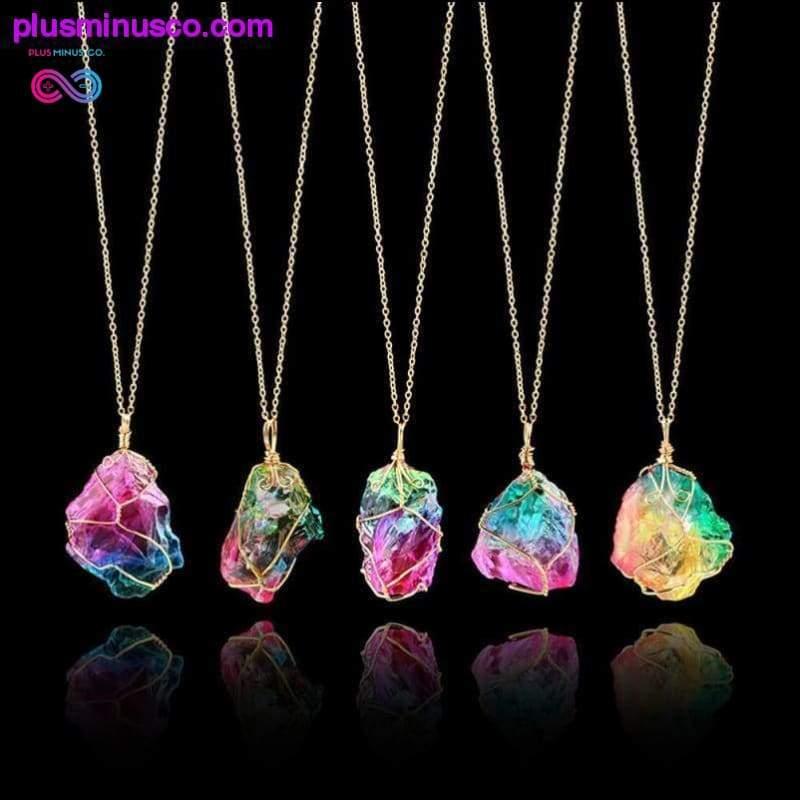 Plus Minus Co Handmade Natural Rainbow Quartz Crystal Necklace