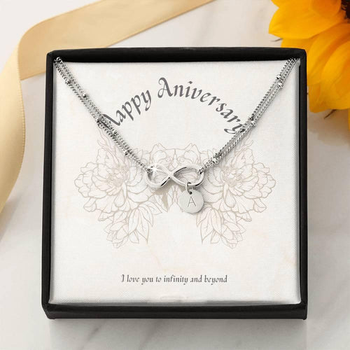 Plus Minus Co Happy Anniversary Infinity Hand Stamped Charm Bracelet, Anniversary Gold Gift, Personalized Wife Bracelet Gift, Best Anniversary Jewelry