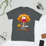 Plus Minus Co Happy Hallo Thanks Mas T-Shirt Funny Halloween Thanksgiving Christmas Alcohol Drinking Wine T-Shirt Short-Sleeve Unisex T-Shirt, view 3
