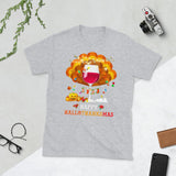Plus Minus Co Happy Hallo Thanks Mas T-Shirt Funny Halloween Thanksgiving Christmas Alcohol Drinking Wine T-Shirt Short-Sleeve Unisex T-Shirt, view 4