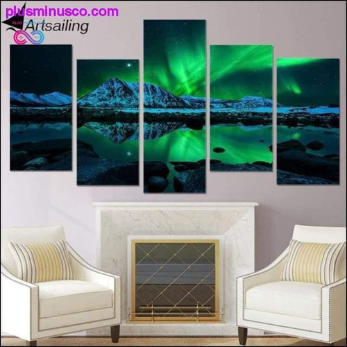 Plus Minus Co HD Print landscape painting 5 piece canvas art green Aurora