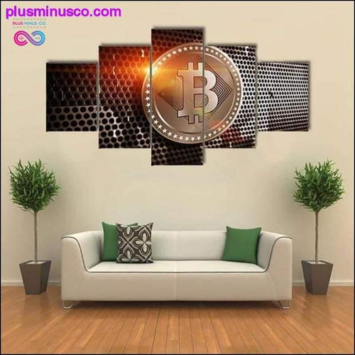 Plus Minus Co HD Printed 5 Piece/Pcs Bitcoin Sheet Metal Modern Painting