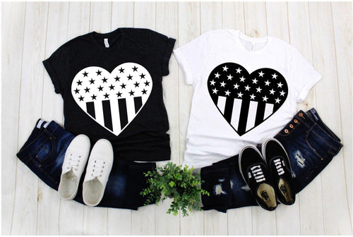 Plus Minus Co Heart American Flag T-Shirts, American Flag Heart Tee, 4th of July Shirt, Heart Flag Patriotic, USA Heart Flag Shirt, Independence Day Shirt
